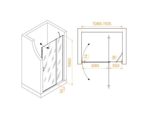 Распашная душевая дверь RGW LE-004 110*195 матовое стекло 6 мм 351200411-21