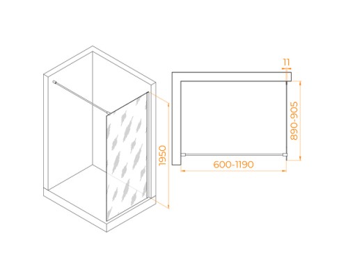 Душевая перегородка Walk-In RGW 90x195 WA-110 стекло тонированное, профиль хром