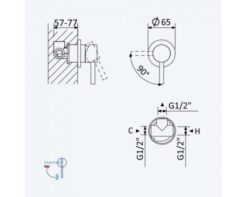 Внешняя часть смесителя скрытого монтажа, на 1 поток Lusitano Chrome