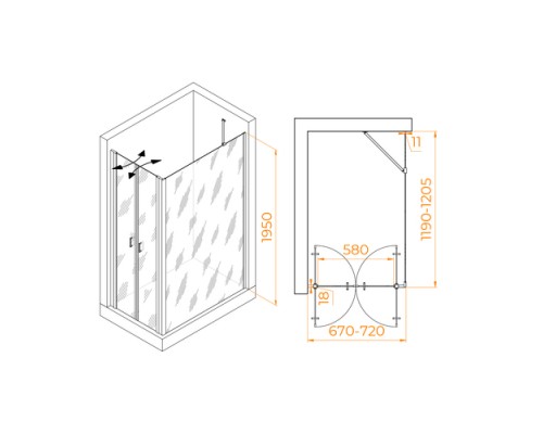 Душевой уголок RGW PA-144 (PA-104+Z-050-2+O-204) 700x1200