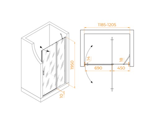 Распашная душевая дверь RGW LE-004-B 120*195 матовое стекло 6 мм 351200412-24