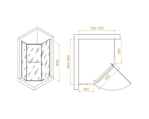 Душевой уголок, трапеция RGW PA-091 прозрачное cтекло цвет профиля 6 мм 35089180-11