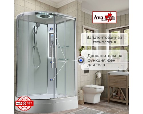 Душевая кабина AvaCan EM3912RLEDT AVA 120x90 правая, LED, стекла прозрачные, профиль хром