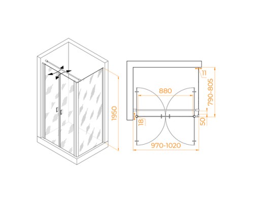 Душевой уголок RGW Passage PA-144 100х80 060814408-011 профиль хром, стекло прозрачное