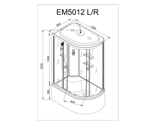 Душевая кабина AvaCan EM5012LGM+EL AVA 120x90 с гидромассажем и электрикой, левая, стекла с рисунком, профиль хром