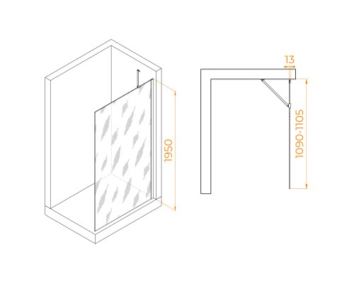 Душевая перегородка RGW WA-110-Gb неподвижное Walk In cтекло прозрачное 8 мм золото браш  351011011-16