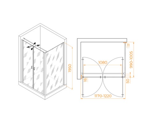 Душевой уголок RGW Passage PA-144 120х100 060814420-011 профиль хром, стекло прозрачное