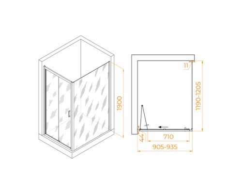 Душевой уголок RGW Passage PA-142 90х120 060814292-11 профиль хром, стекло прозрачное