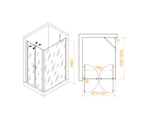 Душевой уголок RGW PA-144 (PA-104+Z-050-2+O-204) 900x1200