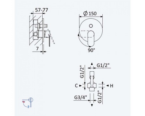 Смеситель скрытого монтажа с 2 выходами Coral 194 130 0CR Chrome