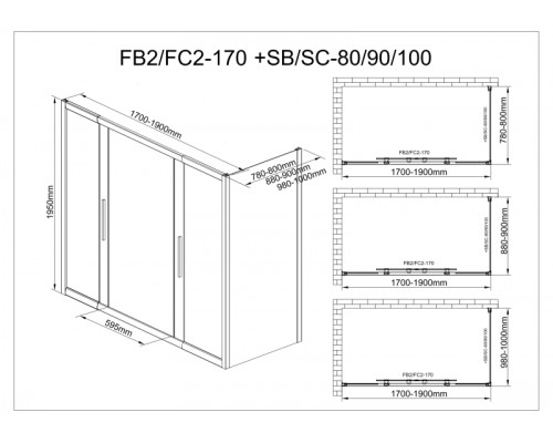 Душевой уголок AvaCan FB2 170-190  + SB90 MT