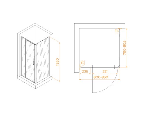 Душевой уголок RGW PA-078 (RGW PA-008 + Z-050-2) 800x800