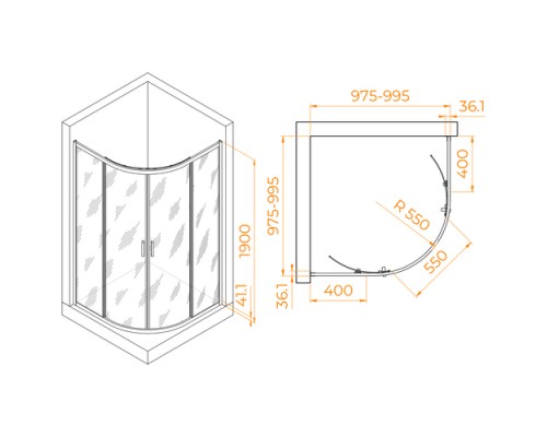 Душевой уголок, полукруг RGW PA-51-B 100х100 прозрачное cтекло 6 мм цвет профиля черный 02085100-14