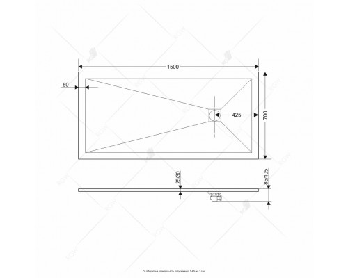 Душевой поддон прямоугольный RGW ST-G графит \ серый искусственный камень cерия Stone Tray (70*150*2,5) 16152715-02