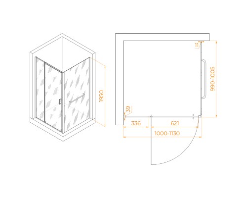 Душевой уголок RGW PA-078-1B (RGW PA-008B + Z-060-2B) 1000x1000