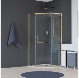 Душевой уголок, прямоугольный RGW HO-084-Gb прозрачное стекло 8 мм цвет проф. золото браш 100*100*195 350608400-016