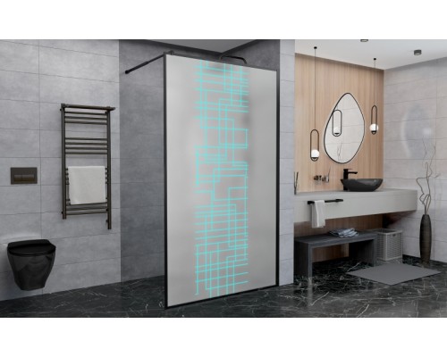 Душевая перегородка Avacan LB100MT AVA 100x200 стекла матовые с рисунком, профиль черный