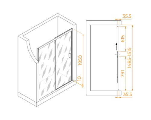 Душевая дверь RGW Passage 150x195 PA-017B стекло матовое, профиль черный 350801715-24