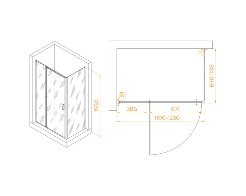 Душевой уголок RGW PA-078 (RGW PA-008 + Z-050-2) 1100x700