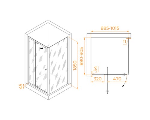 Душевой уголок RGW PA-32 NEW (PA-02 NEW + Z-050-1) прозрачное cтекло цвет профиля 6 мм 410