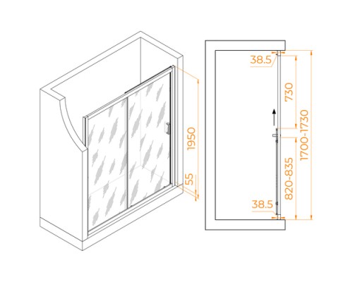 Раздвижная душевая дверь RGW PA-016 B 170*195 прозрачное стекло 6 мм 350801617-14