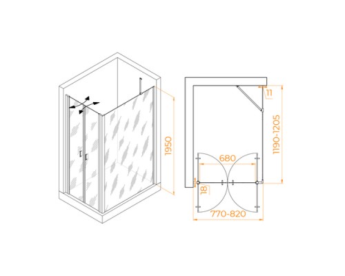 Душевой уголок RGW PA-144 (PA-104+Z-050-2+O-204) 800x1200