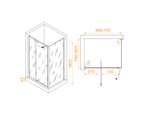 Душевой уголок RGW PA-44 (PA-02 NEW + Z-050-1) прозрачное cтекло цвет профиля 6 мм 4108440