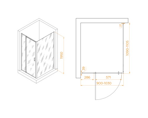 Душевой уголок RGW PA-078 (RGW PA-008 + Z-050-2) 900x1100