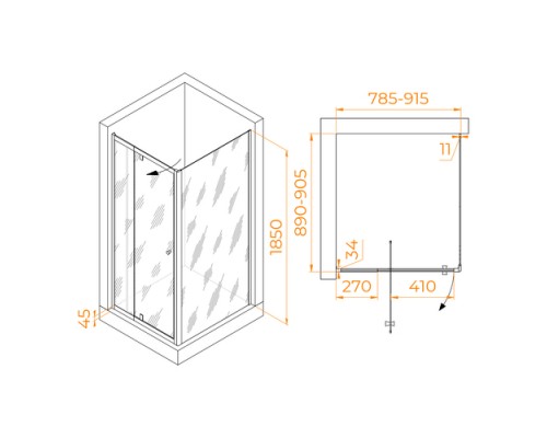 Душевой уголок RGW PA-44B (PA-02B NEW + Z-050-1B) прозрачное cтекло цвет профиля 6 мм 41084489-014
