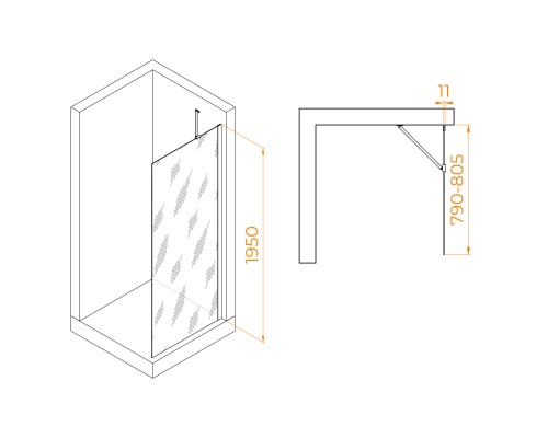 Душевая перегородка RGW WA-102Gb неподвижное Walk In cтекло прозрачное 6 мм 80*195 351010208-16