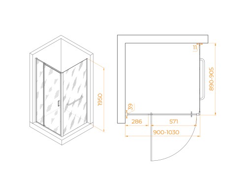 Душевой уголок RGW PA-078-1B (RGW PA-008B + Z-060-2B) 900x900