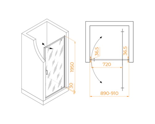 Распашная душевая дверь RGW LE-102 90*195 прозрачное стекло 6 мм 711210209-11