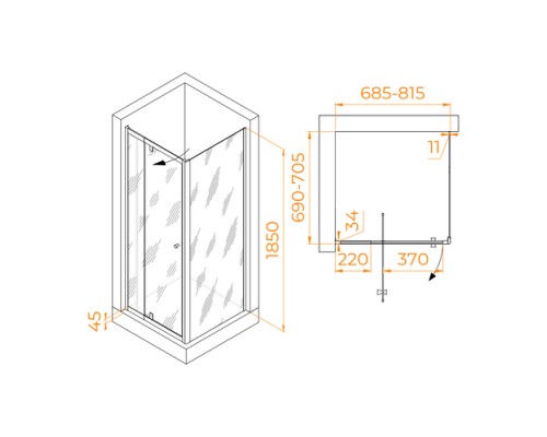 Душевой уголок RGW PA-32 NEW (PA-02 NEW + Z-050-1) прозрачное cтекло цвет профиля 5 мм 410