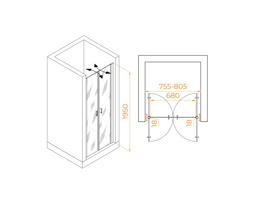 Распашная душевая дверь RGW PA-104 80*195 прозрачное стекло 6 мм 060810408-11
