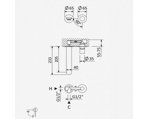 Смеситель для раковины на 2 отверстия, настенный. Adagio 193 010 0NS Night Sky