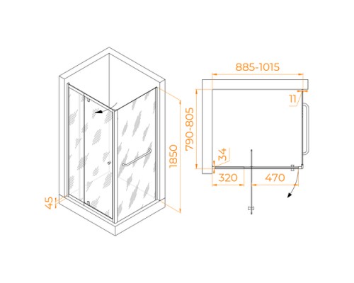 Душевой уголок RGW PA-44-1 (PA-02 + Z-060-1) 900x800