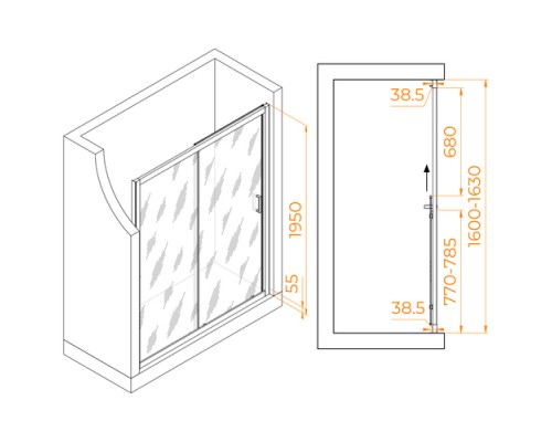 Раздвижная душевая дверь RGW PA-016 160*195 прозрачное стекло 6 мм 350801616-11