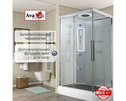 Душевая кабина AvaCan K2012LED AVA 120x90 LED, стекла прозрачные, профиль хром