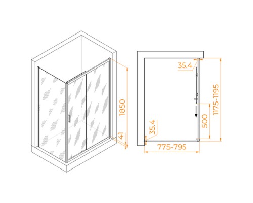 Душевой уголок, прямоугольный RGW PA-145 прозрачное стекло 6 мм цвет проф. хром 80*120*185 020814582-11