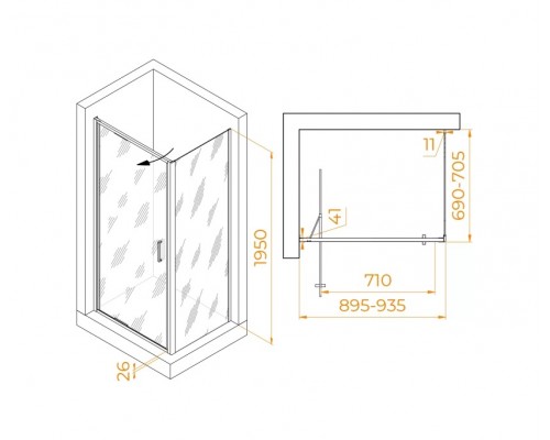 Душевой уголок RGW Stilvoll 90х70 703214597-14 черный, стекло прозрачное