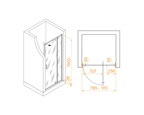 Распашная душевая дверь RGW PA-008-B 80- 90*195 прозрачное стекло 6 мм 350800889-14