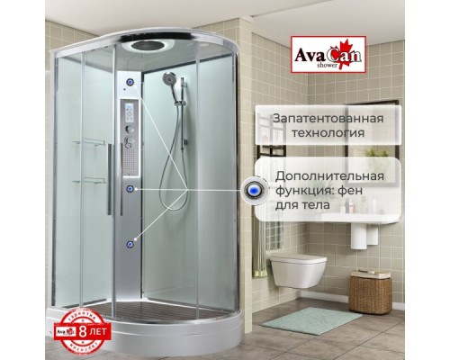 Душевая кабина Avacan EM2811LLEDT AVA 110x80 левая, LED, стекла прозрачные. профиль хром