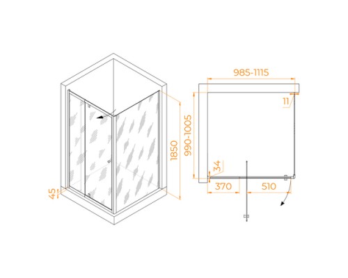 Душевой уголок RGW PA-32 NEW (PA-02 NEW + Z-050-1) прозрачное cтекло цвет профиля 6 мм 410