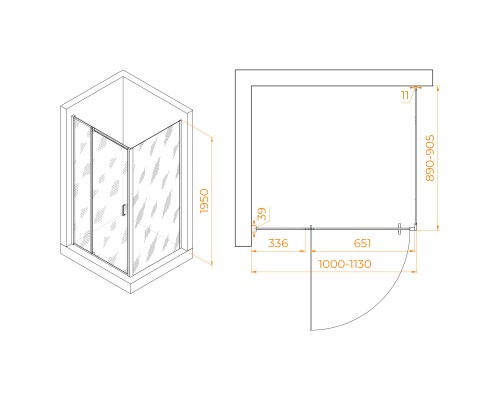Душевой уголок RGW PA-078B (RGW PA-008B + Z-050-2B) 1000x900