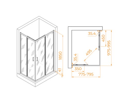 Душевой уголок, прямоугольный RGW PA-146-B прозрачное стекло 6 мм цвет проф. чёрный 90*120*185 020814692-14