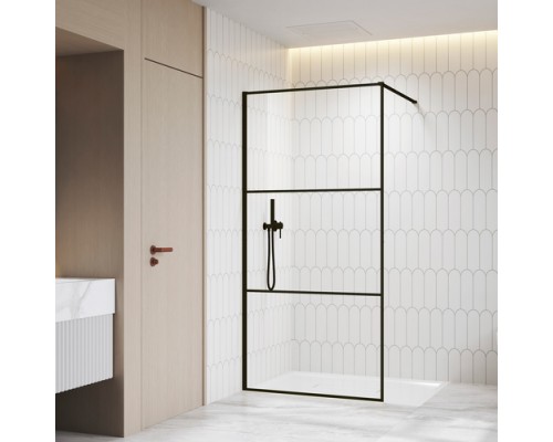 Душевая перегородка RGW 100x200 WA-09B стекло прозрачное, профиль матовый черный