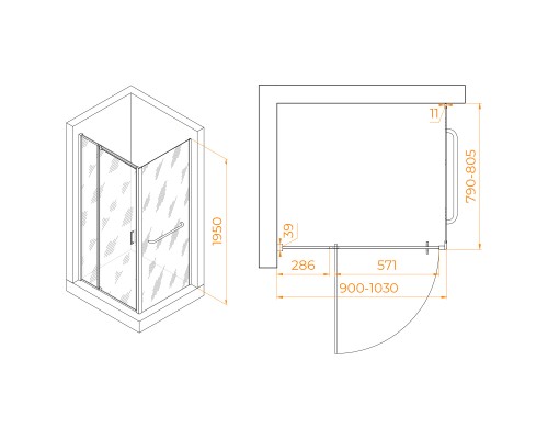 Душевой уголок RGW PA-078-1 (RGW PA-008 + Z-060-2) 900x800