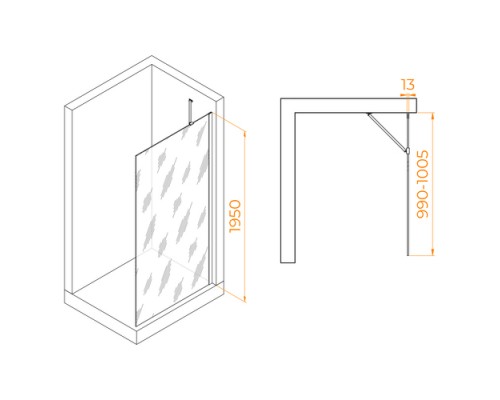 Душевая перегородка Walk-In RGW 100x195 WA-110 стекло тонированное, профиль хром