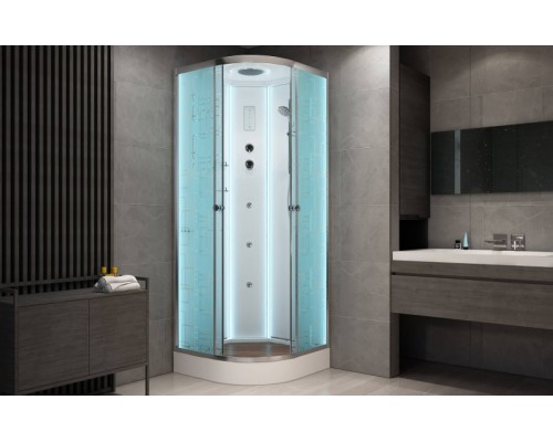 Душевая кабина AvaCan EM1590LED AVA 90x90 LED, стекла с узором, профиль хром