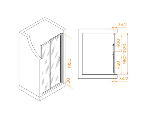 Раздвижная душевая дверь RGW PA-14 Gr 100*195 прозрачное стекло 6 мм 41081410-110
